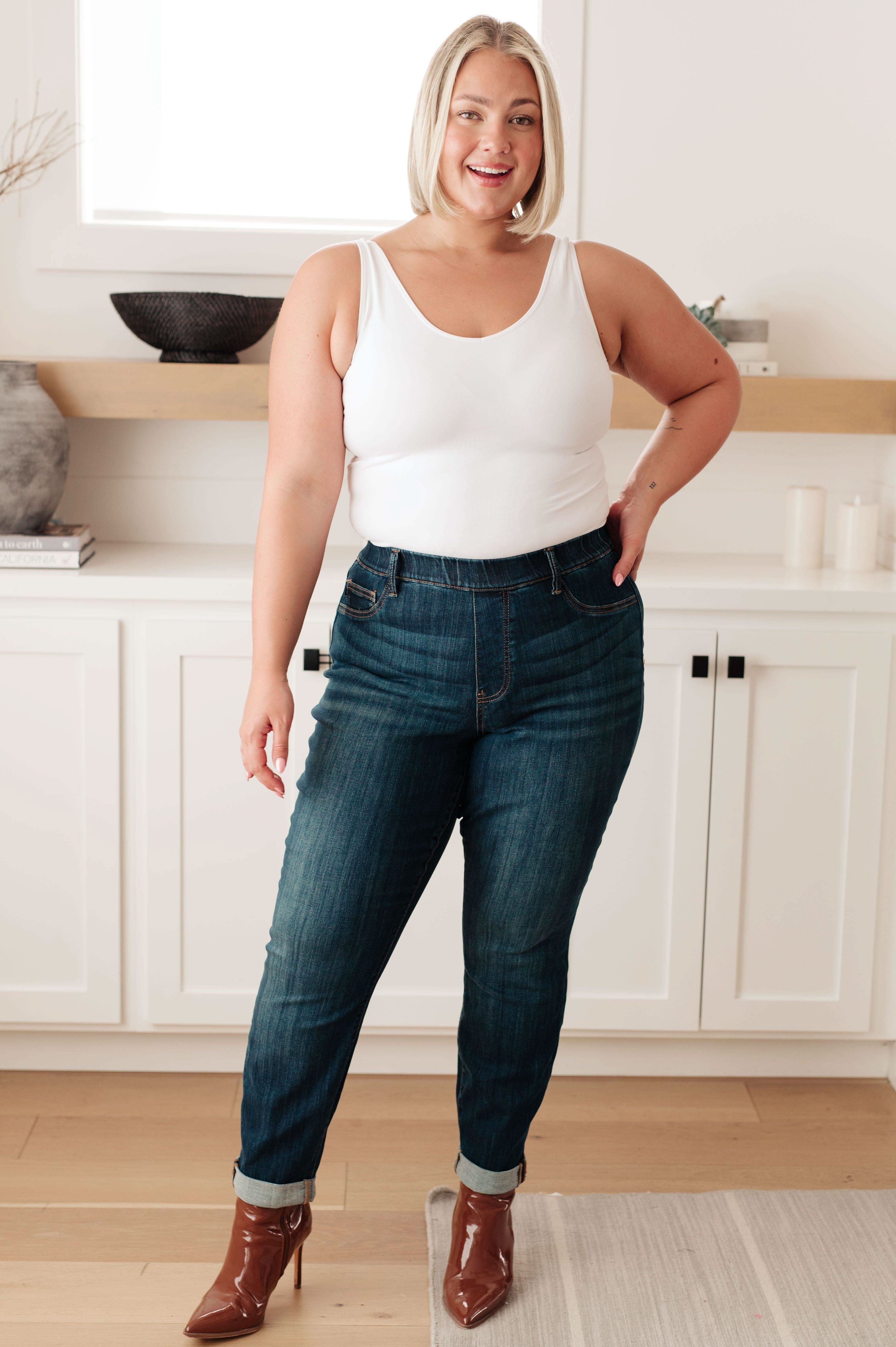 Rowena High Rise Pull On Double Cuff Slim Jeans in - Womens photo