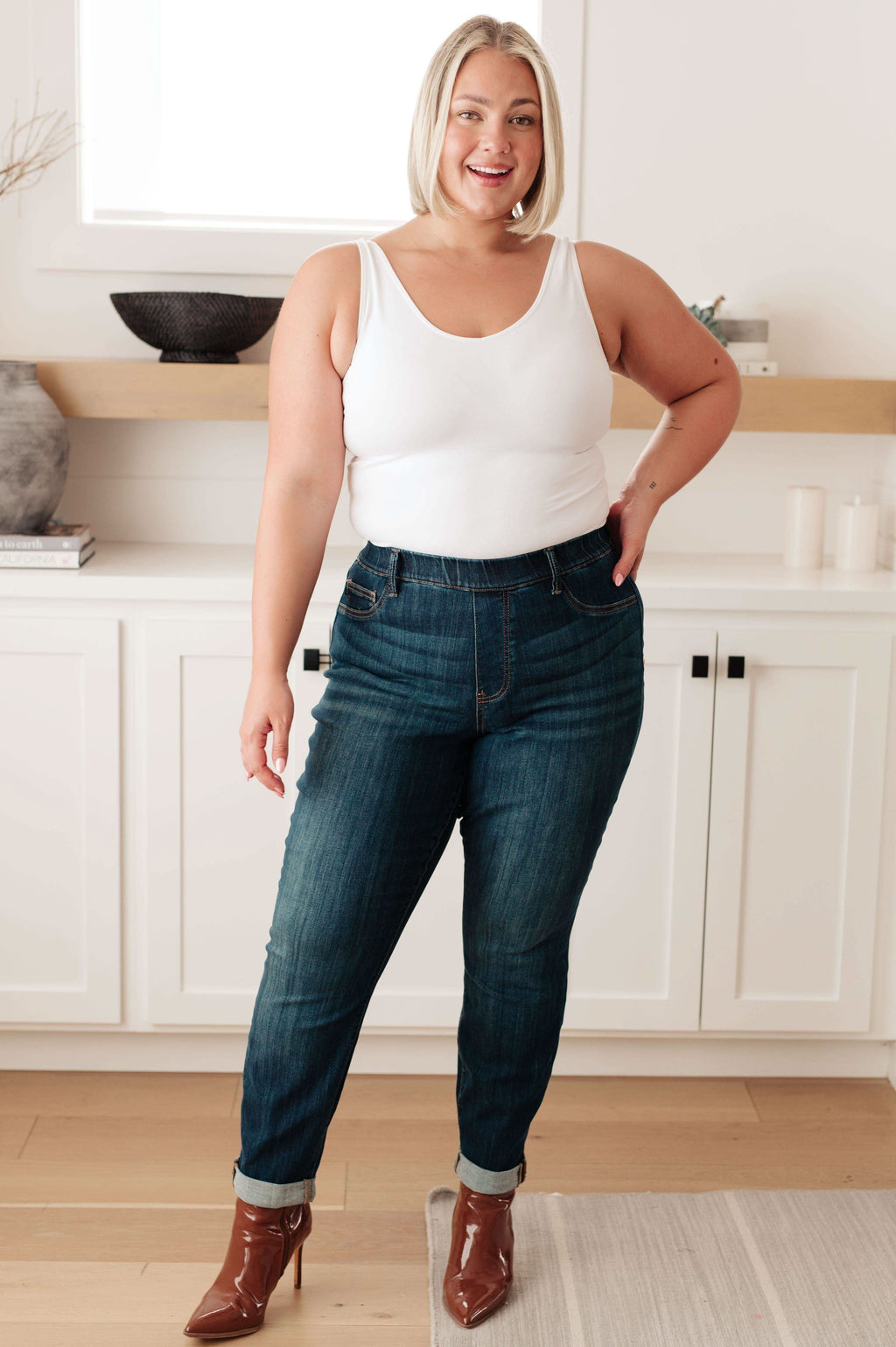Rowena High Rise Pull On Double Cuff Slim Jeans in - Womens photo