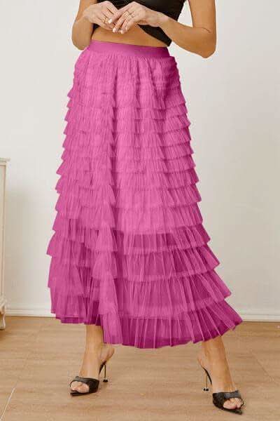 Ruched High Waist Tiered Skirt - SwagglyLife Home & Fashion