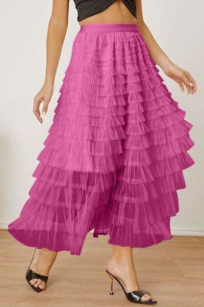 Ruched High Waist Tiered Skirt - SwagglyLife Home & Fashion