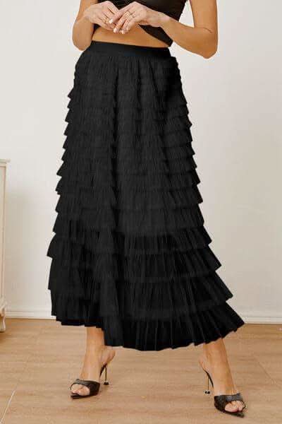 Ruched High Waist Tiered Skirt - SwagglyLife Home & Fashion