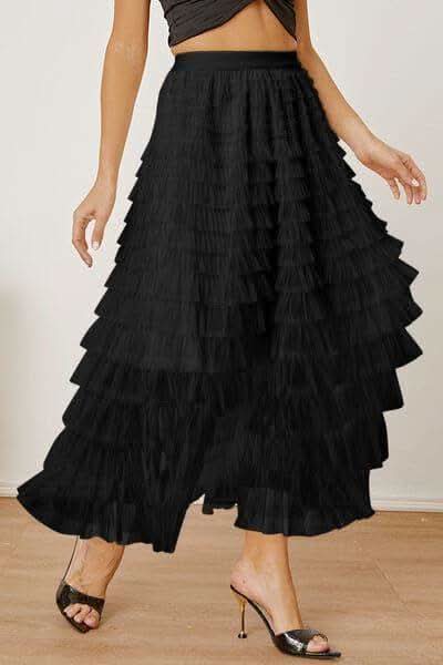 Ruched High Waist Tiered Skirt - SwagglyLife Home & Fashion