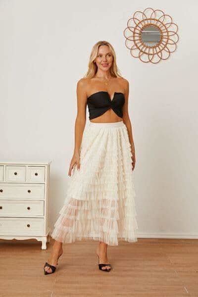 Ruched High Waist Tiered Skirt in - Skirts photo