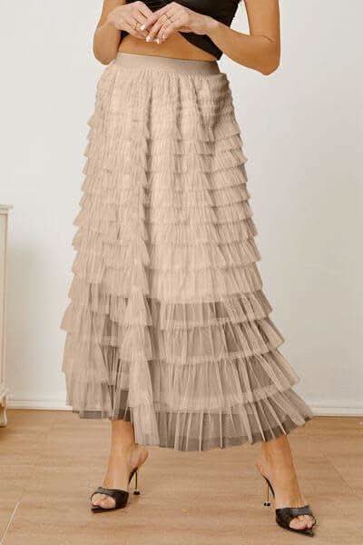 Ruched High Waist Tiered Skirt - SwagglyLife Home & Fashion
