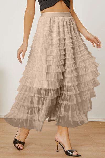 Ruched High Waist Tiered Skirt - SwagglyLife Home & Fashion