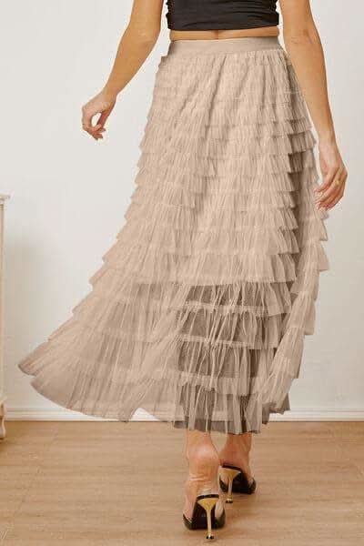 Ruched High Waist Tiered Skirt - SwagglyLife Home & Fashion