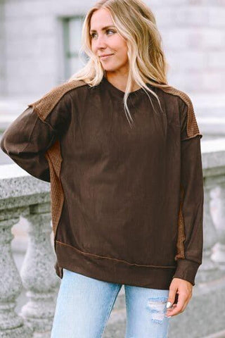 Sally Ribbed Exposed Seam Dropped Shoulder Blouse - SwagglyLife Home & Fashion