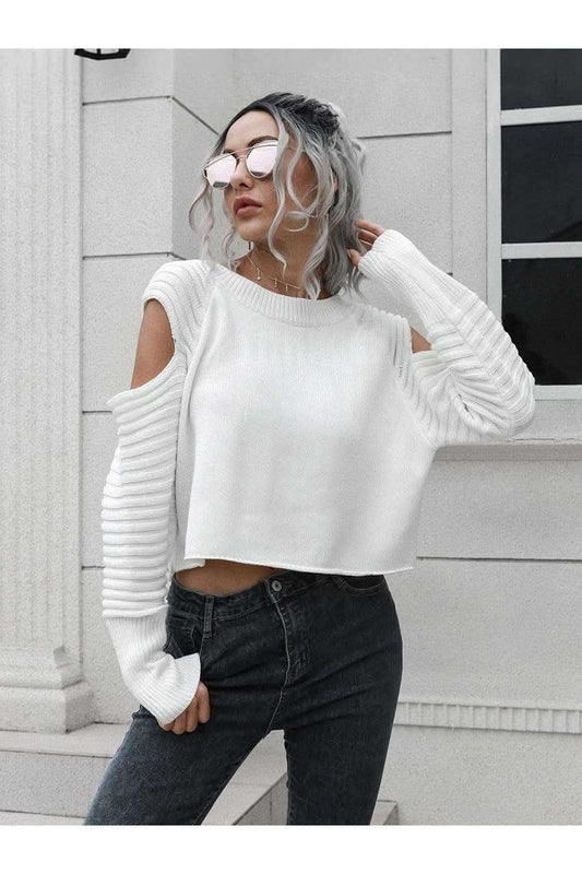 Sandie Cold-Shoulder Ribbed Trim Sweater, Multiple Colors in - Shirts & Tops photo