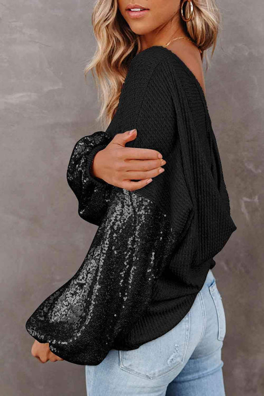 Sandra Sequin Waffle-Knit Blouse in - Shirts & Tops photo