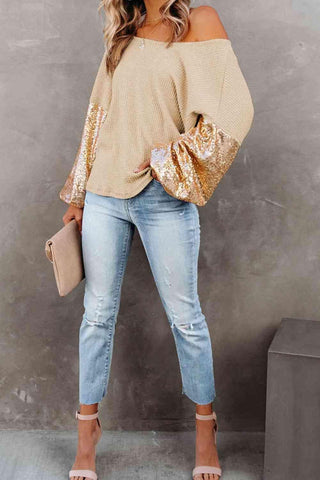 Sandra Sequin Waffle-Knit Blouse - SwagglyLife Home & Fashion