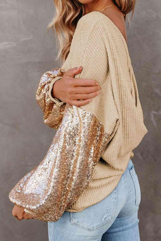 Sandra Sequin Waffle-Knit Blouse - SwagglyLife Home & Fashion