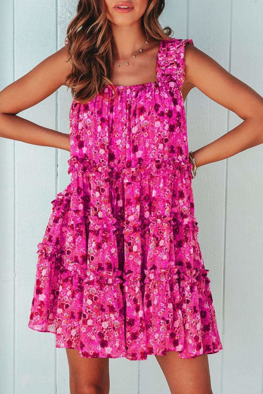 Scarlett Printed Square Neck Sleeveless Mini Dress in Hot Pink - Dresses photo