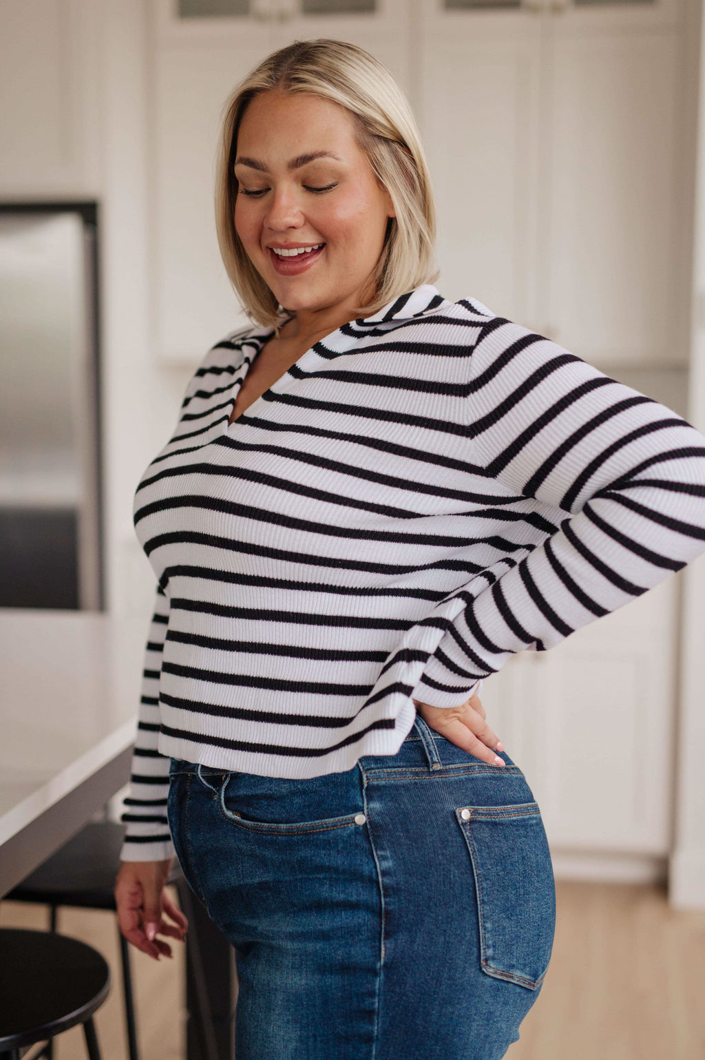 Self Improvement V-Neck Striped Sweater - SwagglyLife Home & Fashion