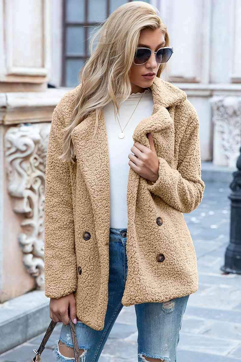 Sophia Full Size Lapel Collar Sherpa Coat - SwagglyLife Home & Fashion