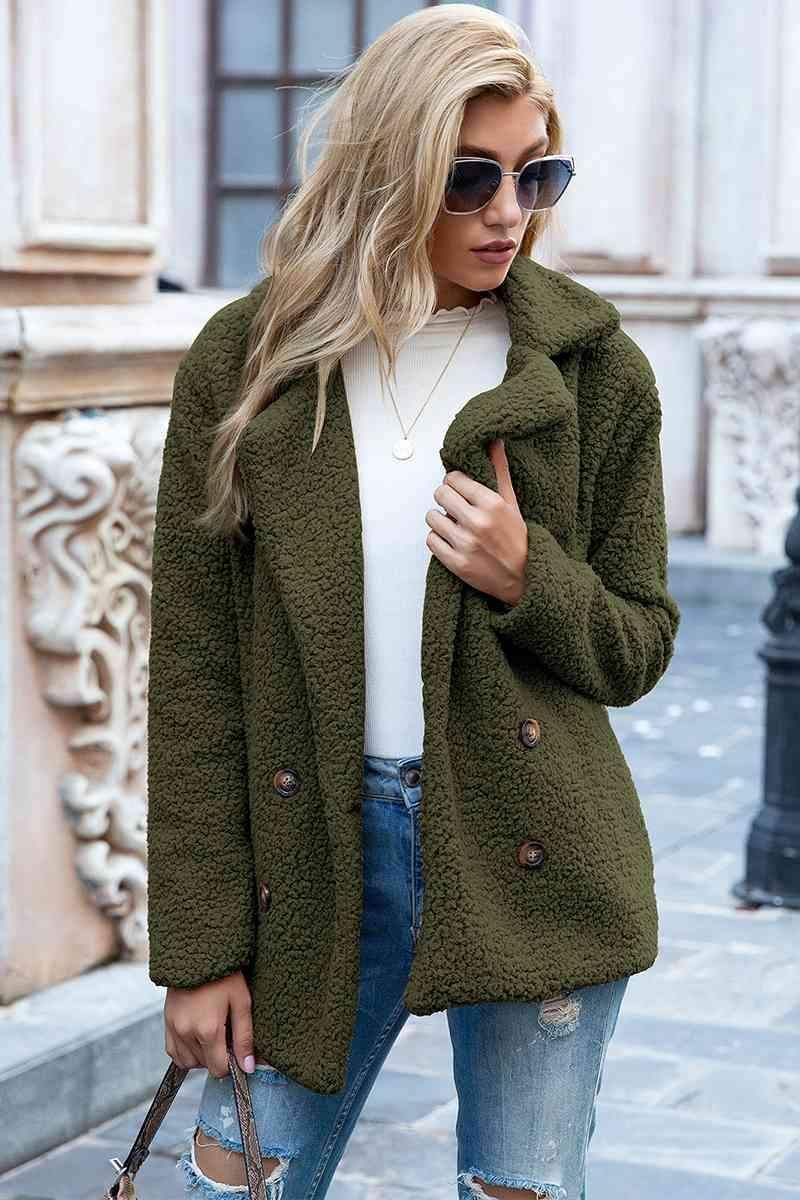 Sophia Full Size Lapel Collar Sherpa Coat - SwagglyLife Home & Fashion