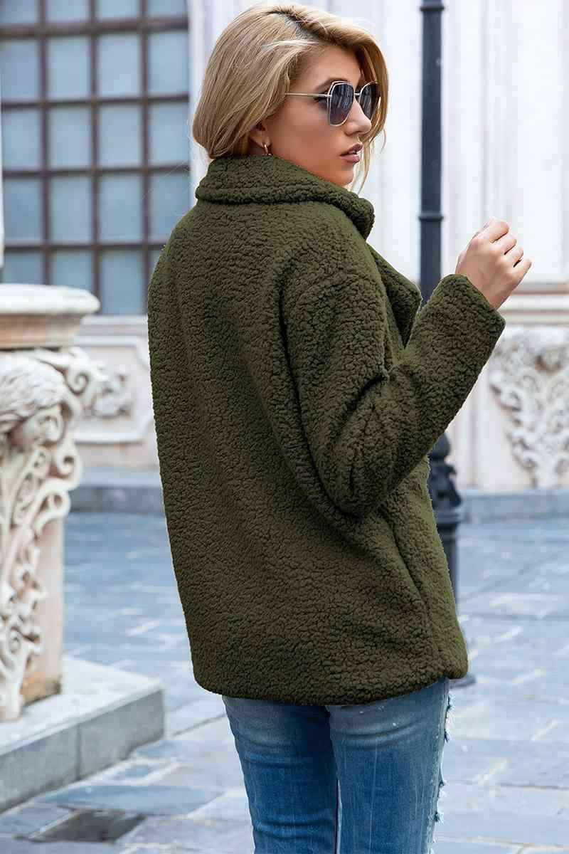 Sophia Full Size Lapel Collar Sherpa Coat - SwagglyLife Home & Fashion