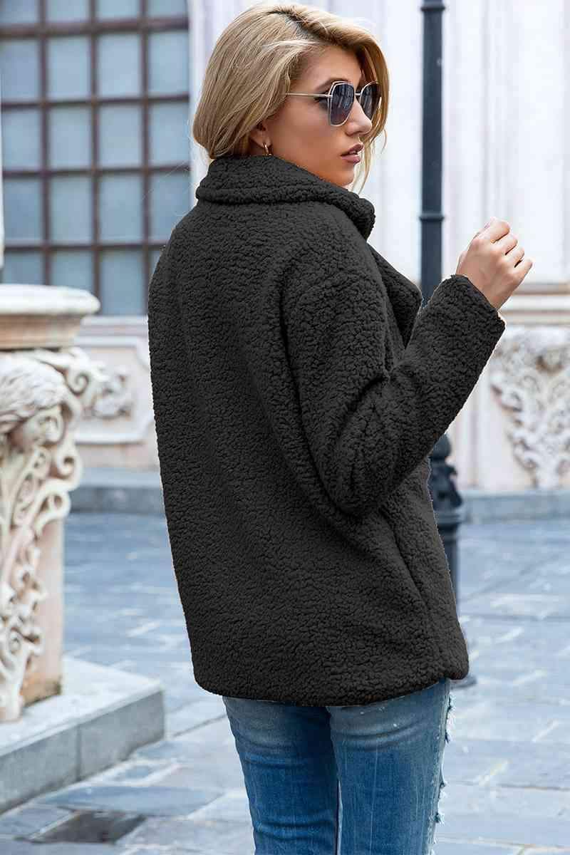 Sophia Full Size Lapel Collar Sherpa Coat - SwagglyLife Home & Fashion