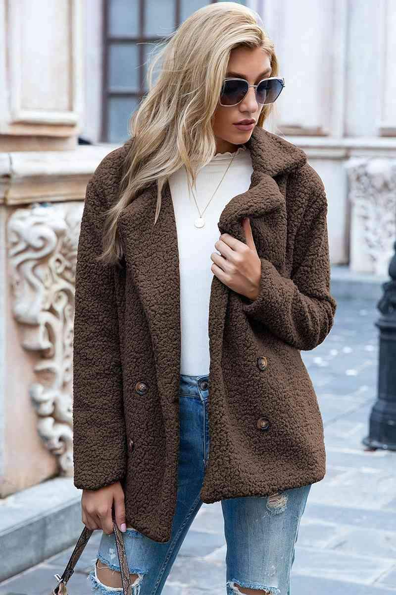 Sophia Full Size Lapel Collar Sherpa Coat - SwagglyLife Home & Fashion