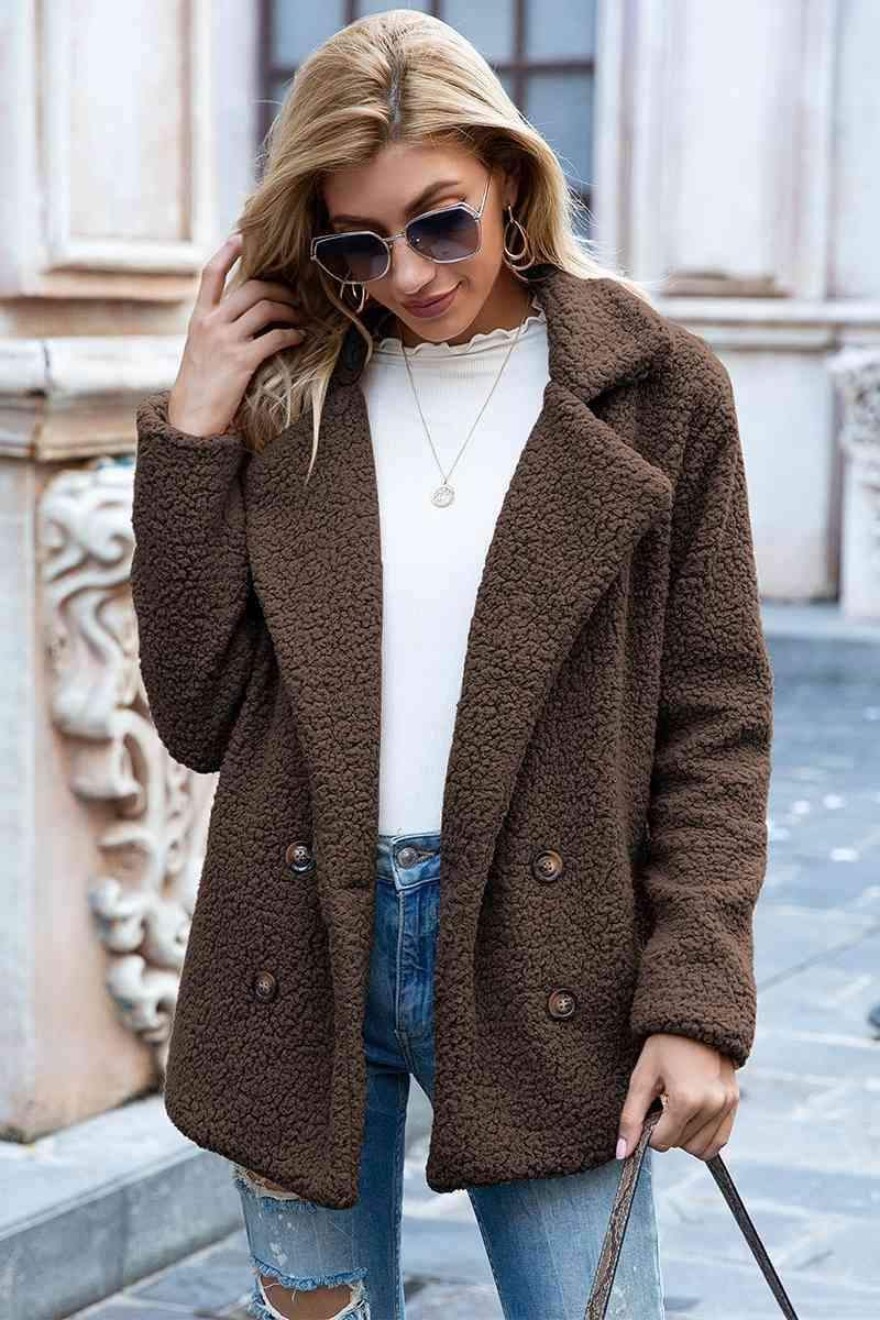 Sophia Full Size Lapel Collar Sherpa Coat - SwagglyLife Home & Fashion