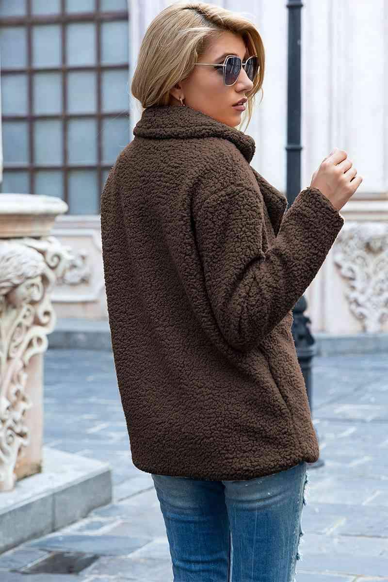 Sophia Full Size Lapel Collar Sherpa Coat - SwagglyLife Home & Fashion