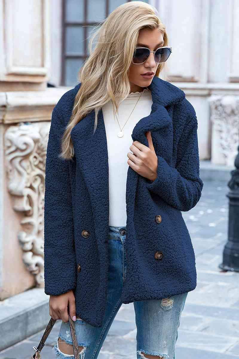 Sophia Full Size Lapel Collar Sherpa Coat - SwagglyLife Home & Fashion