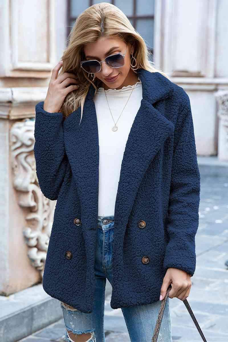 Sophia Full Size Lapel Collar Sherpa Coat - SwagglyLife Home & Fashion