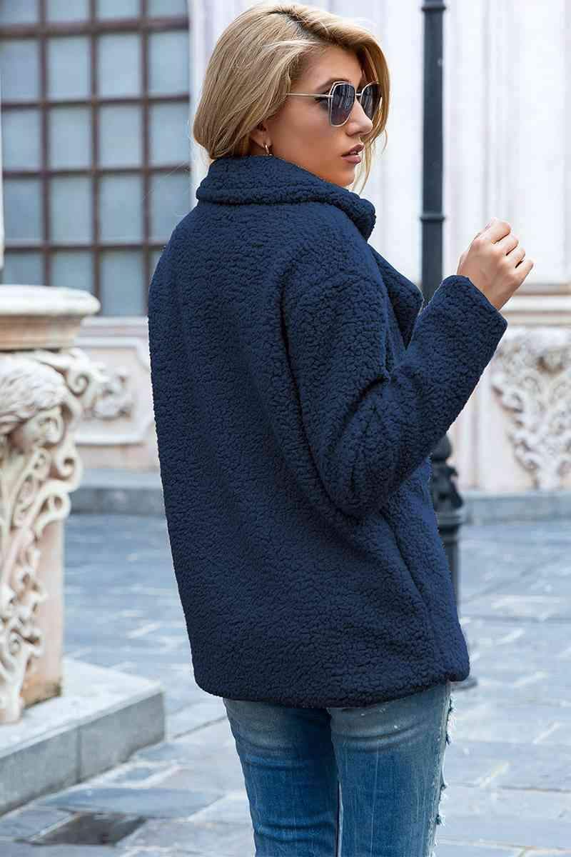 Sophia Full Size Lapel Collar Sherpa Coat - SwagglyLife Home & Fashion