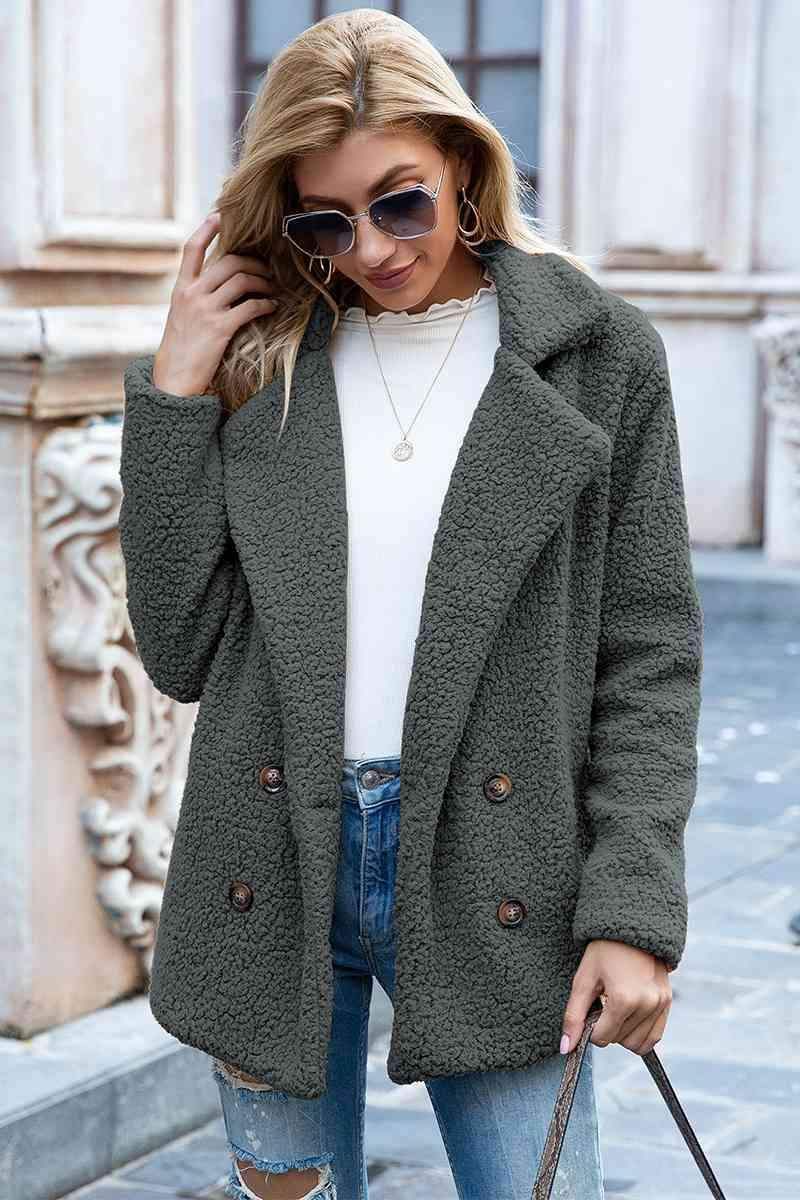 Sophia Full Size Lapel Collar Sherpa Coat - SwagglyLife Home & Fashion