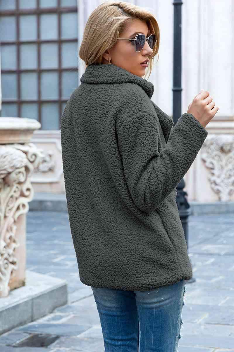 Sophia Full Size Lapel Collar Sherpa Coat - SwagglyLife Home & Fashion