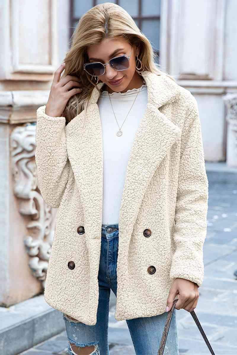 Sophia Full Size Lapel Collar Sherpa Coat - SwagglyLife Home & Fashion