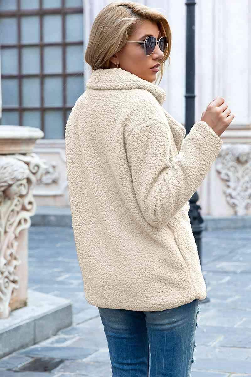 Sophia Full Size Lapel Collar Sherpa Coat - SwagglyLife Home & Fashion