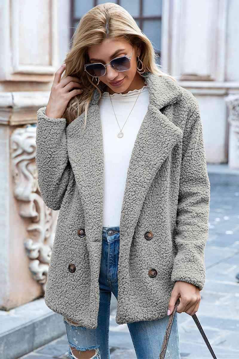 Sophia Full Size Lapel Collar Sherpa Coat - SwagglyLife Home & Fashion