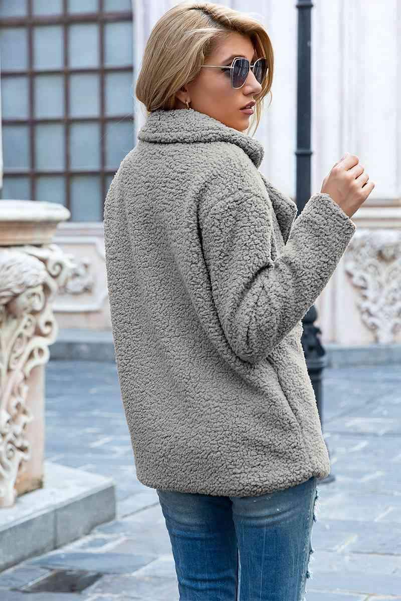 Sophia Full Size Lapel Collar Sherpa Coat - SwagglyLife Home & Fashion