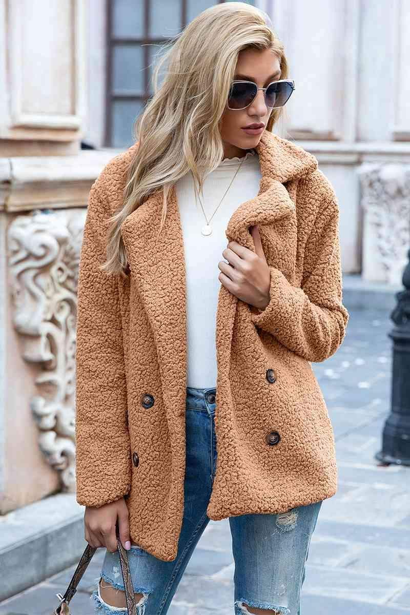 Sophia Full Size Lapel Collar Sherpa Coat - SwagglyLife Home & Fashion