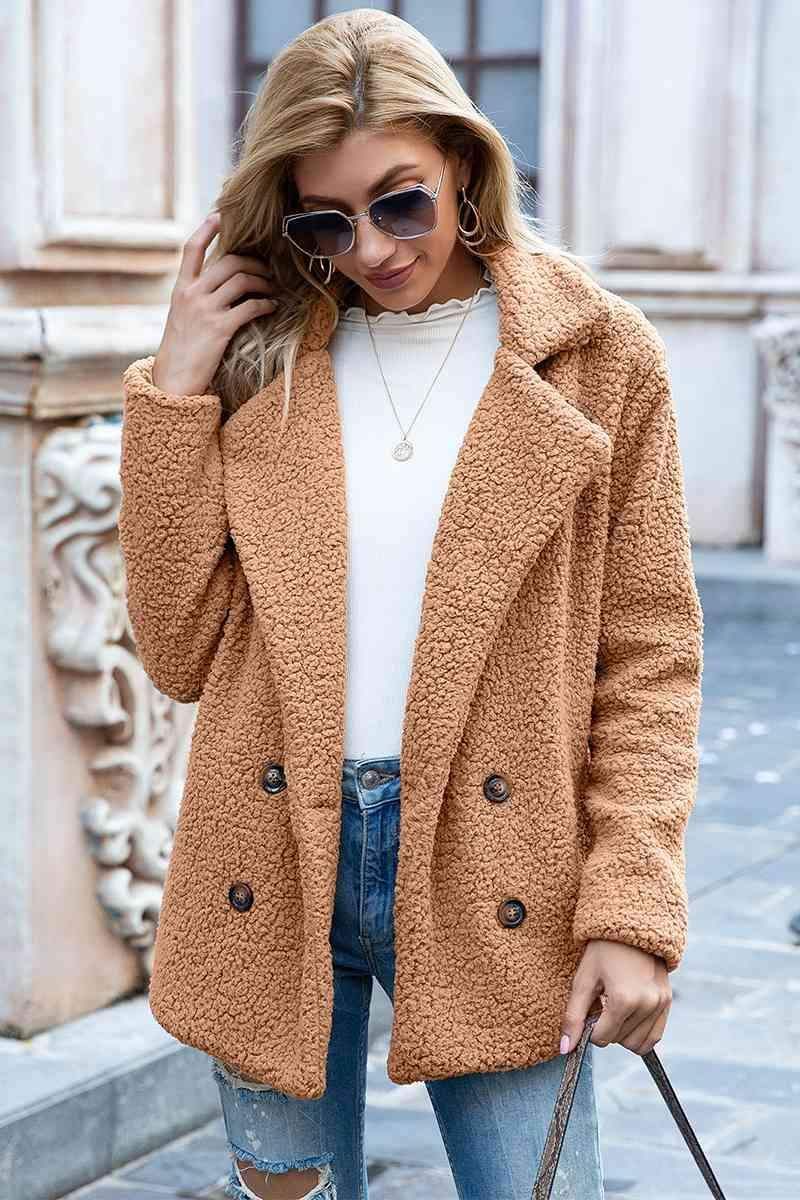 Sophia Full Size Lapel Collar Sherpa Coat - SwagglyLife Home & Fashion