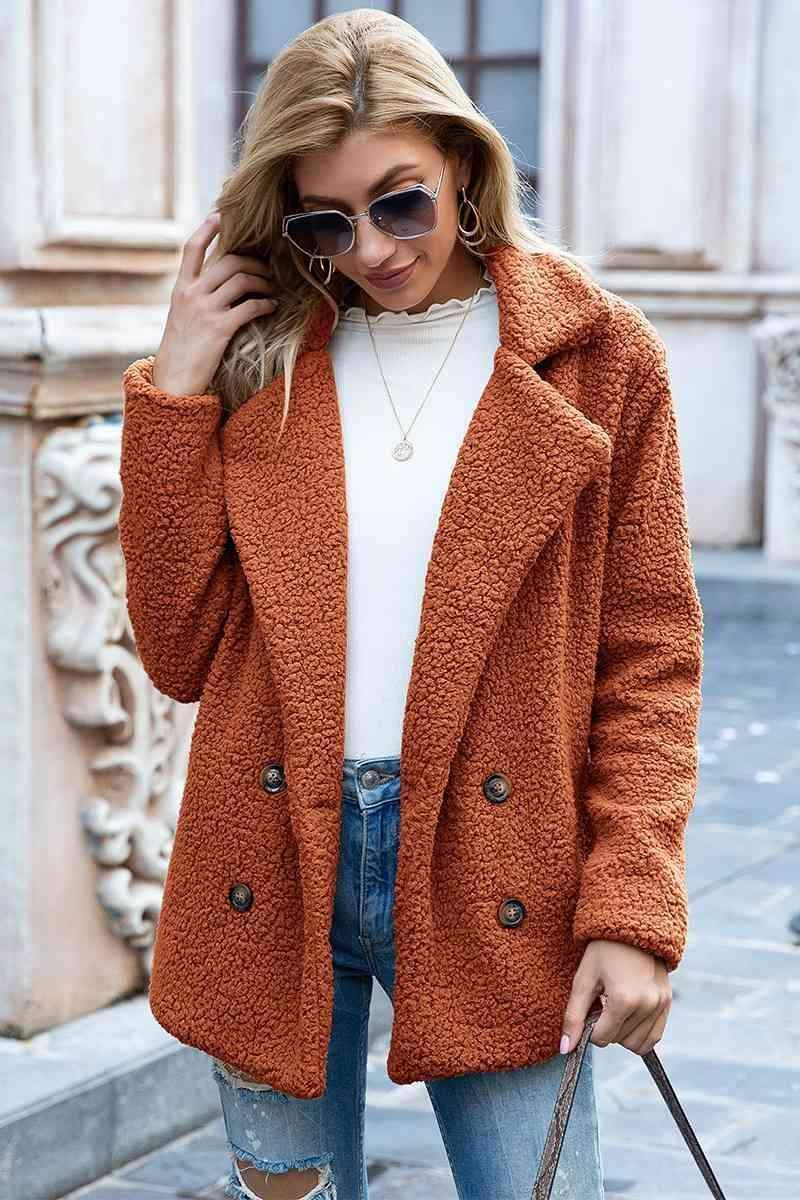 Sophia Full Size Lapel Collar Sherpa Coat - SwagglyLife Home & Fashion