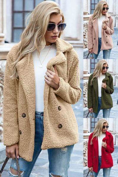Sophia Full Size Lapel Collar Sherpa Coat - SwagglyLife Home & Fashion