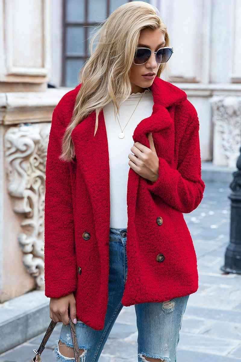Sophia Full Size Lapel Collar Sherpa Coat - SwagglyLife Home & Fashion