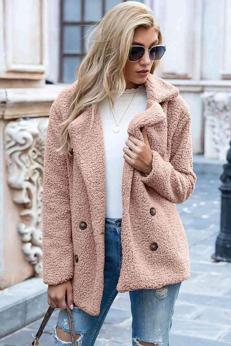 Sophia Full Size Lapel Collar Sherpa Coat - SwagglyLife Home & Fashion