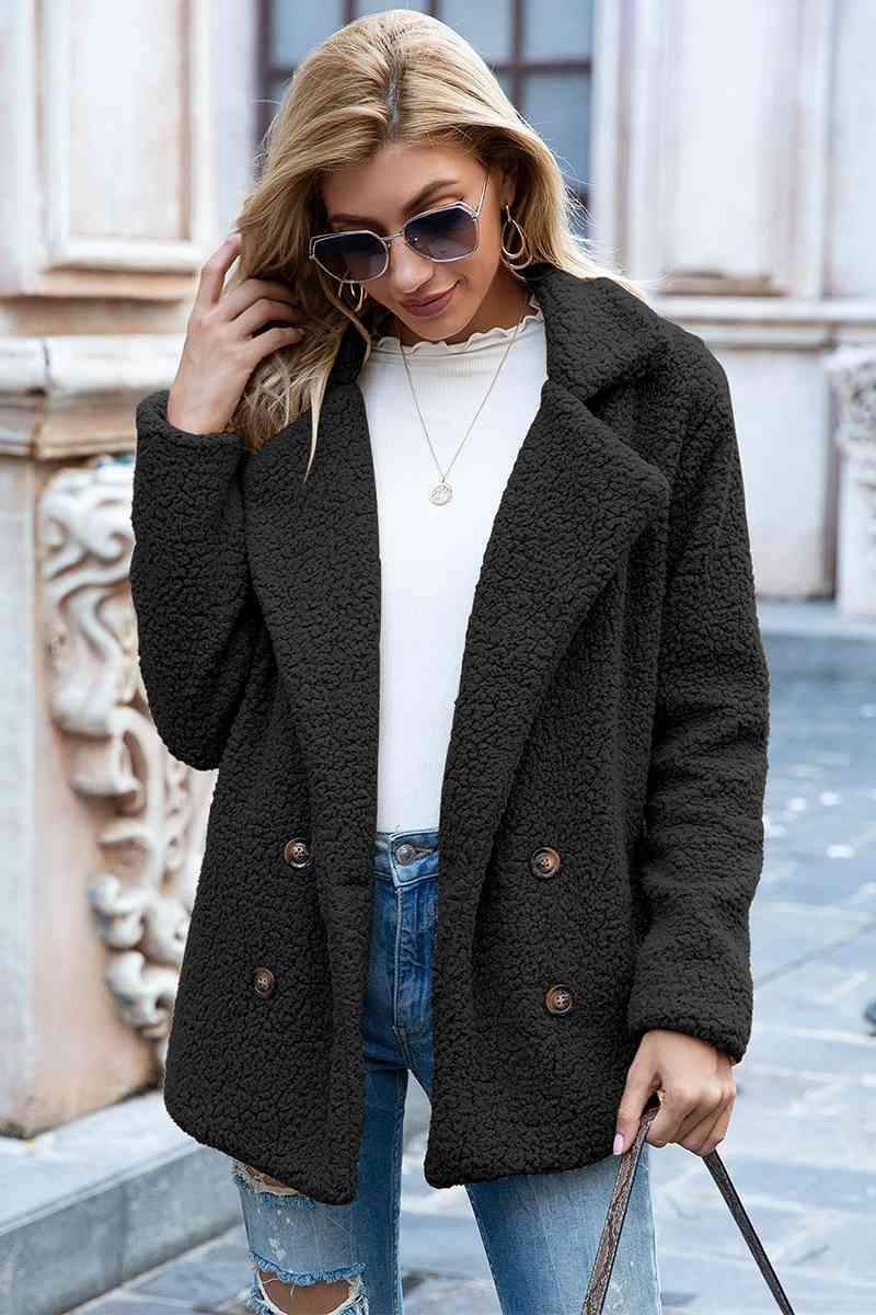 Sophia Full Size Lapel Collar Sherpa Coat - SwagglyLife Home & Fashion