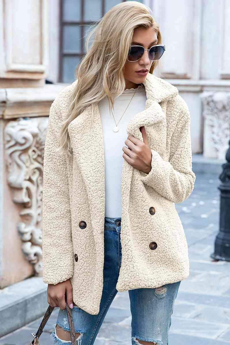 Sophia Full Size Lapel Collar Sherpa Coat - SwagglyLife Home & Fashion