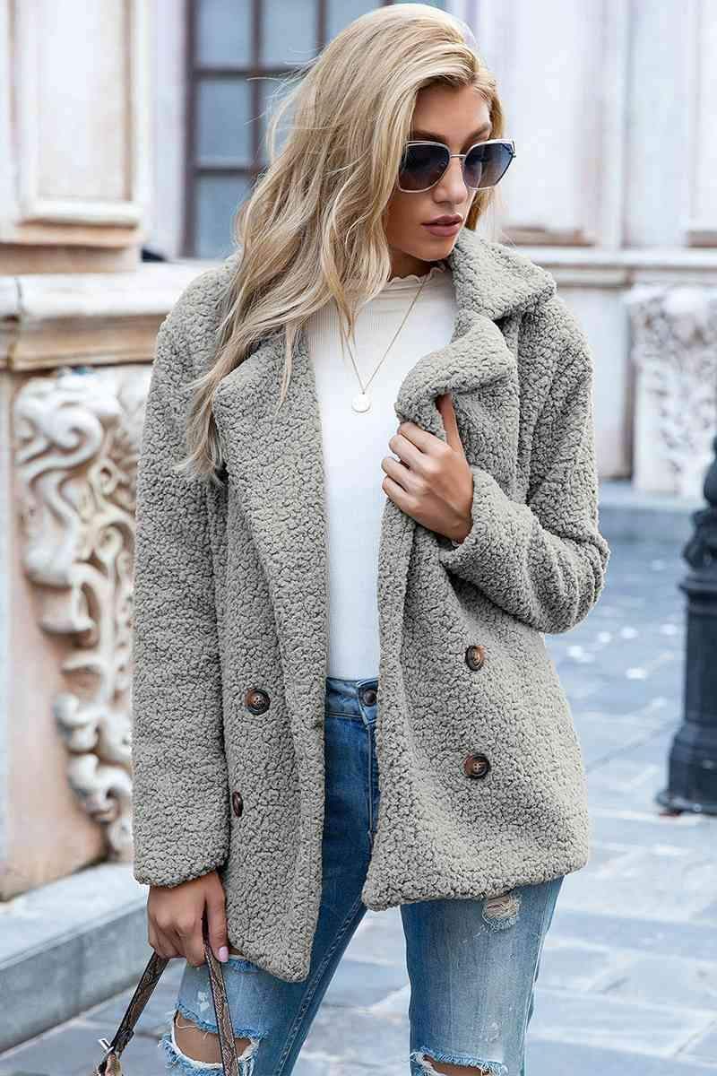 Sophia Full Size Lapel Collar Sherpa Coat - SwagglyLife Home & Fashion