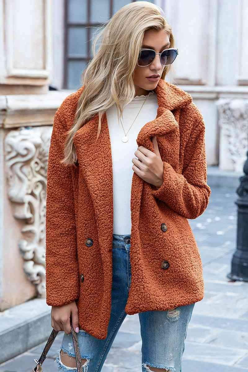 Sophia Full Size Lapel Collar Sherpa Coat - SwagglyLife Home & Fashion
