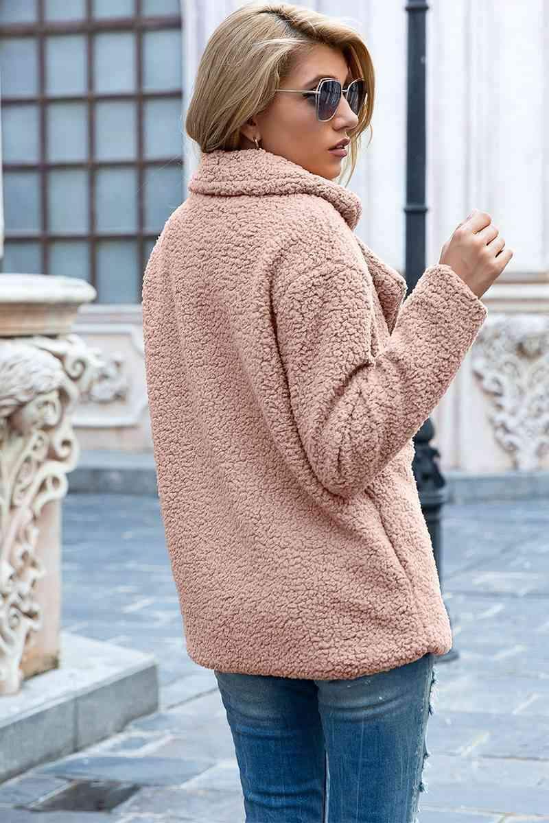 Sophia Full Size Lapel Collar Sherpa Coat - SwagglyLife Home & Fashion