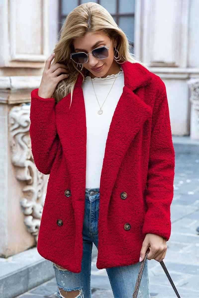 Sophia Full Size Lapel Collar Sherpa Coat - SwagglyLife Home & Fashion