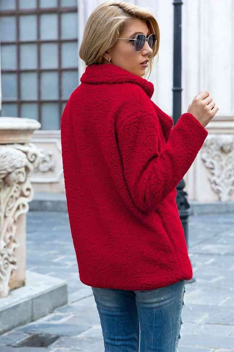 Sophia Full Size Lapel Collar Sherpa Coat - SwagglyLife Home & Fashion