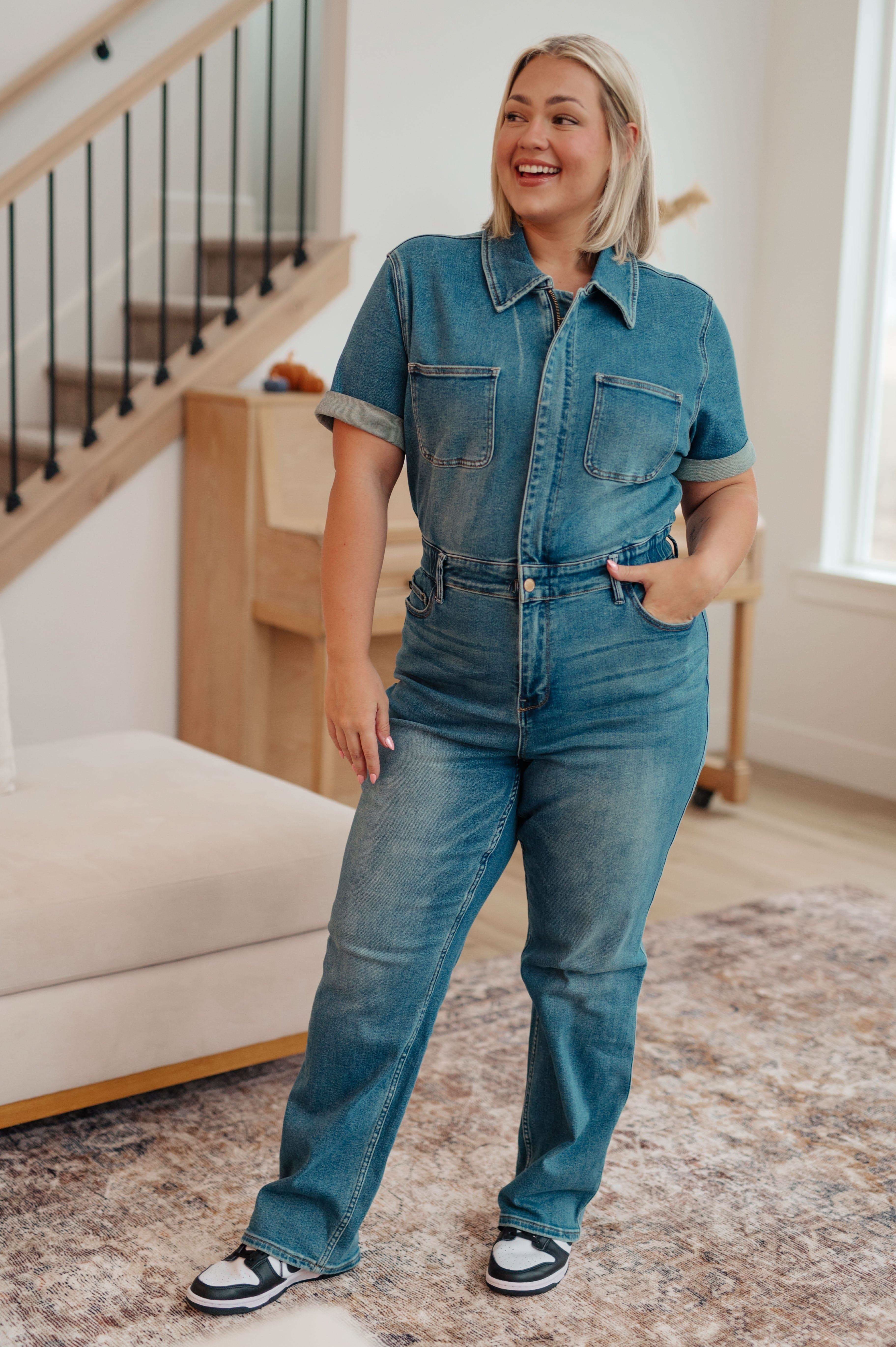 Sylvia Short Sleeve Denim Jumpsuit in - Womens photo