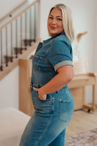 Sylvia Short Sleeve Denim Jumpsuit in - Womens photo
