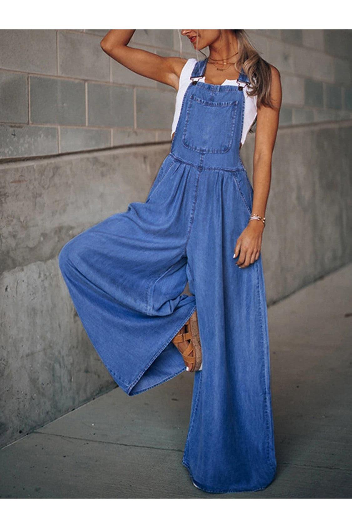 Wide Leg Denim Overalls - SwagglyLife Home & Fashion