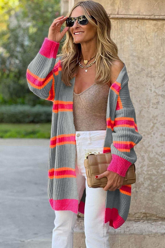 Tania Ribbed Long Sleeve Cardigan in Light Gray - Cardigans photo